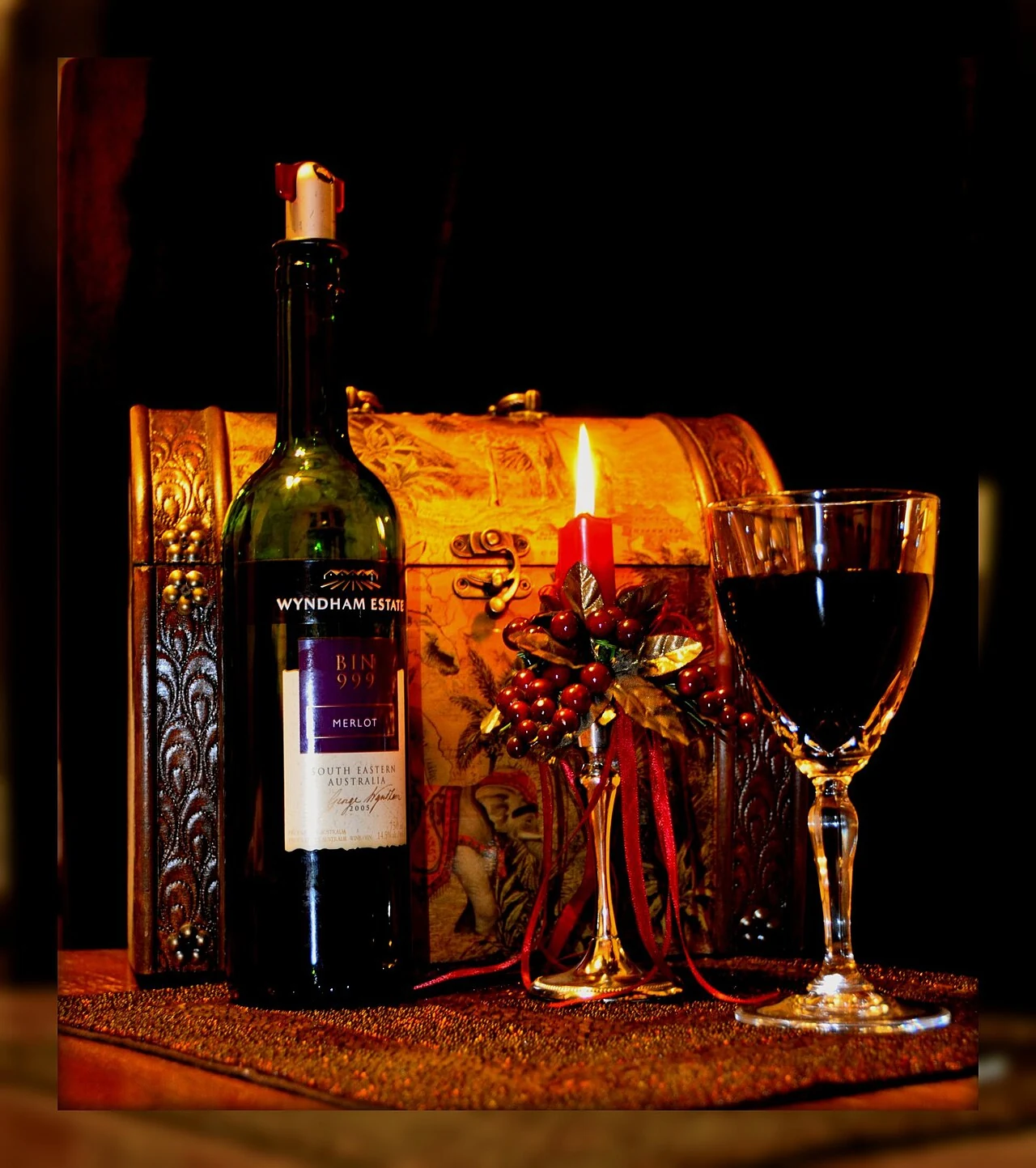 Red wine in a contemporary presentation, not a historical serving reconstruction.