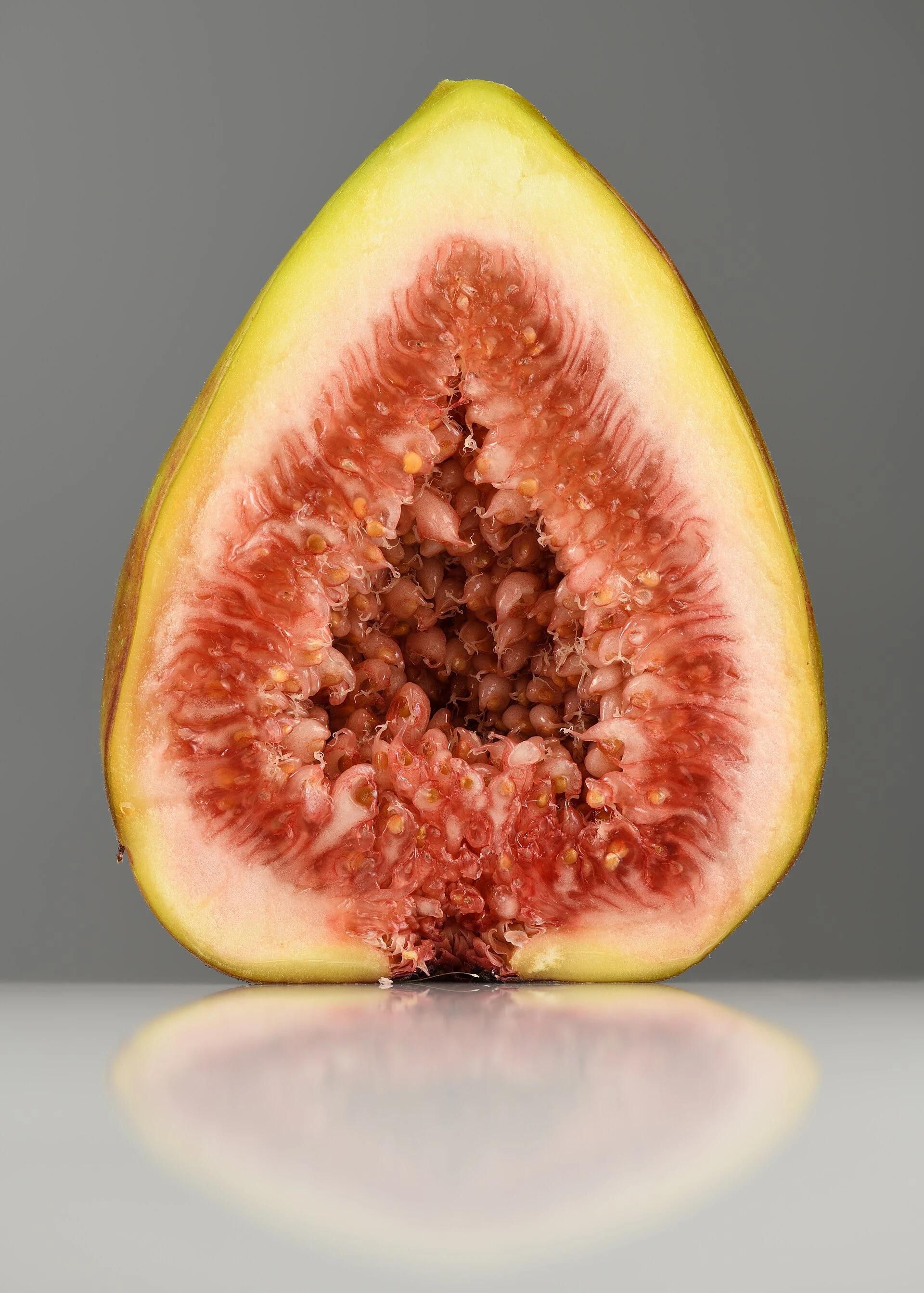 A halved fig; a modern ingredient photograph.