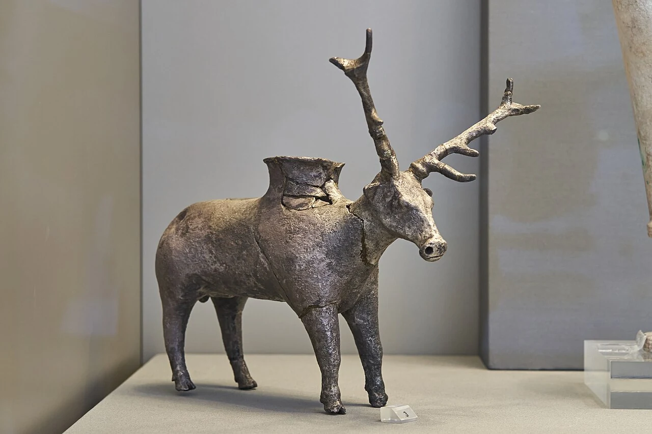 A Hittite silver vessel found at Mycenae, documented in a museum.