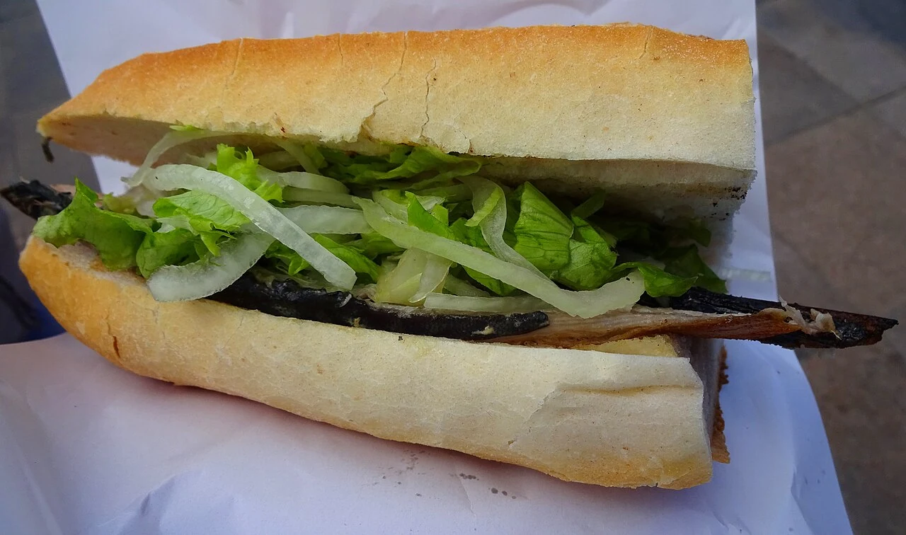 A fish sandwich from the Galata Bridge area.