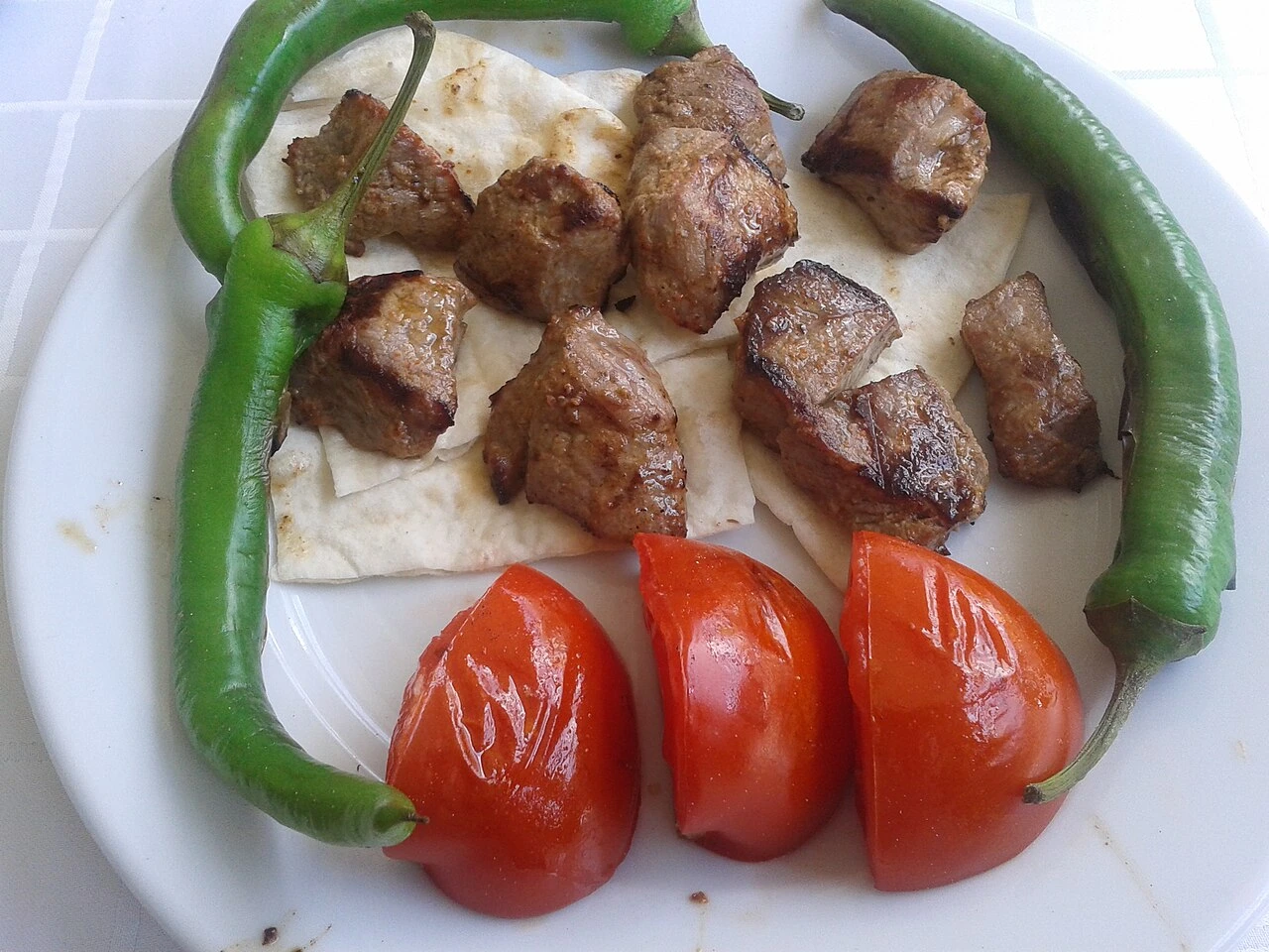 Veal shish kebab, a present-day dish.