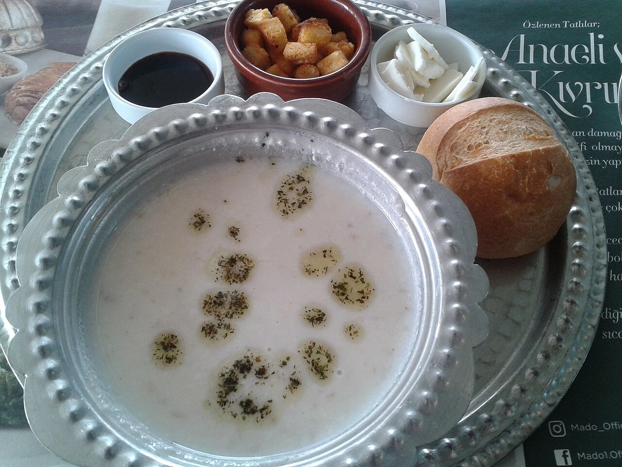 Tarhana soup with croutons, a contemporary interpretation.