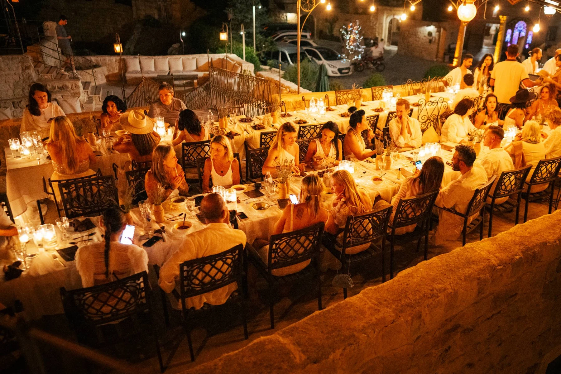 Evening terrace dining at Caverna Restaurant, Yunak Evleri