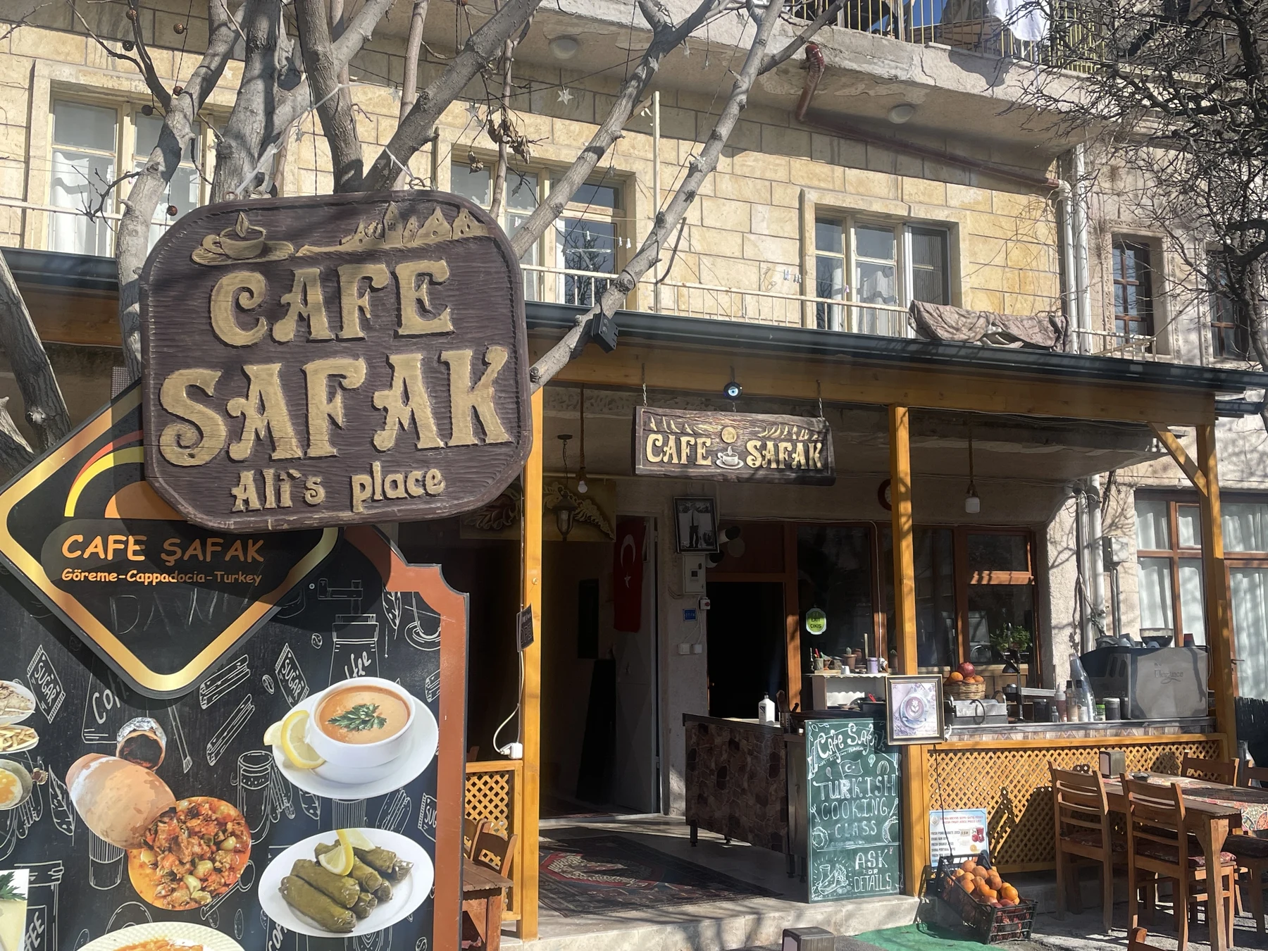 Cafe entrance and street terrace at Cafe Safak, Göreme