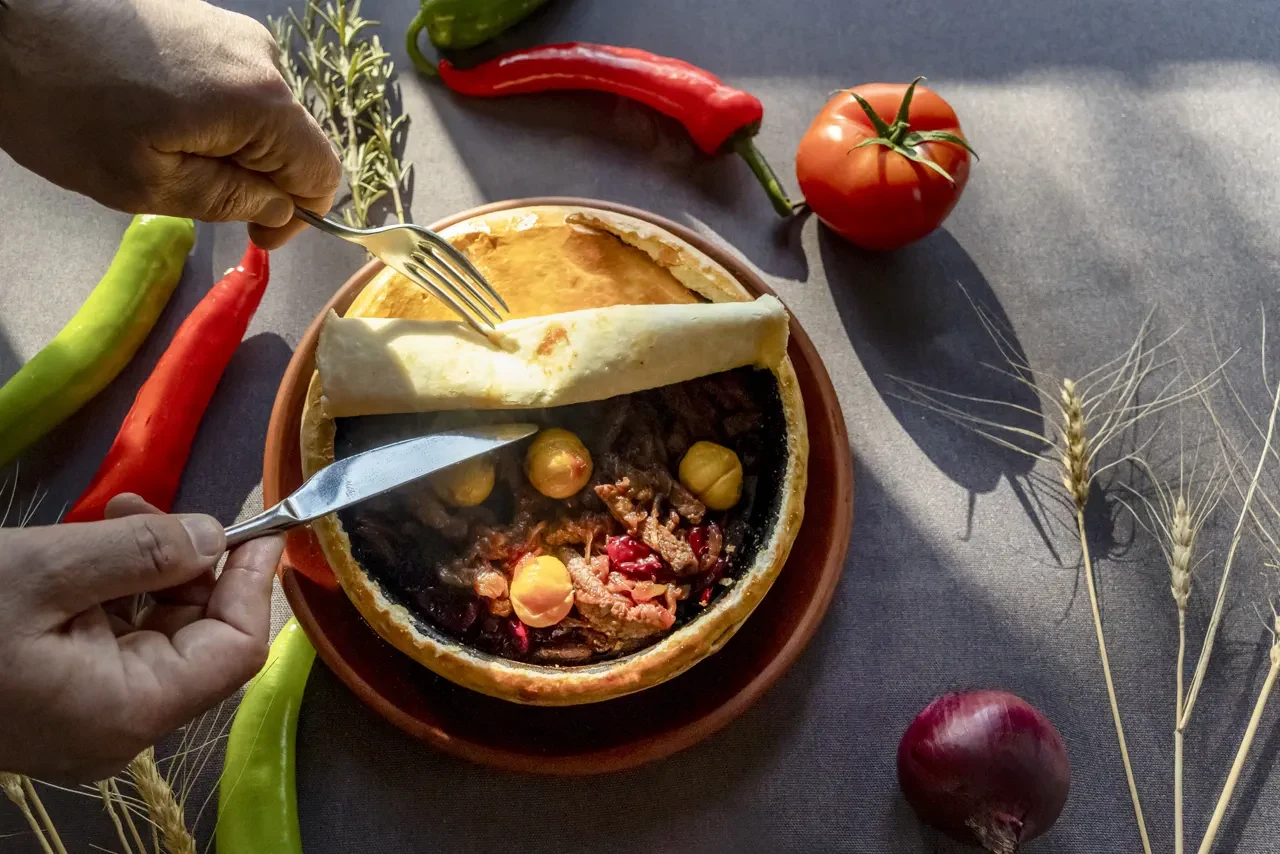 Zeferan signature meat dish in pastry