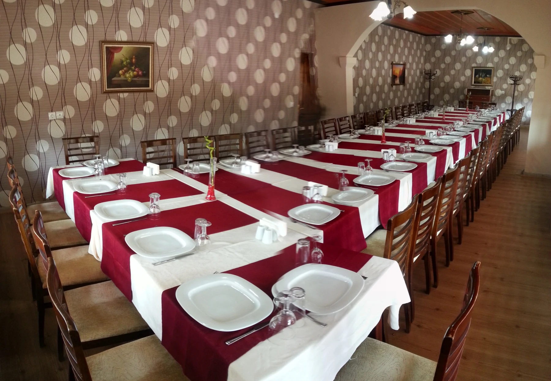 Dining room set for a gathering at Nevşehir Konağı Restaurant
