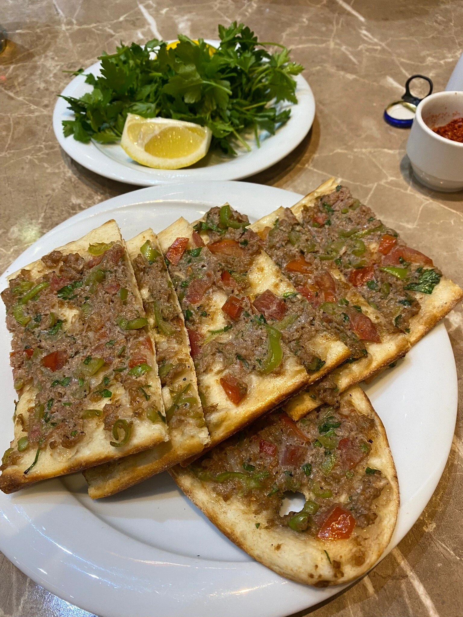Pide served at the restaurant at Uğurlu Restoran, Nevşehir