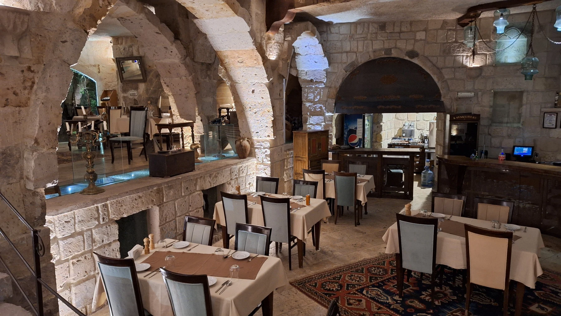 Stone-arched dining room at Master's Kebab Place in Göreme