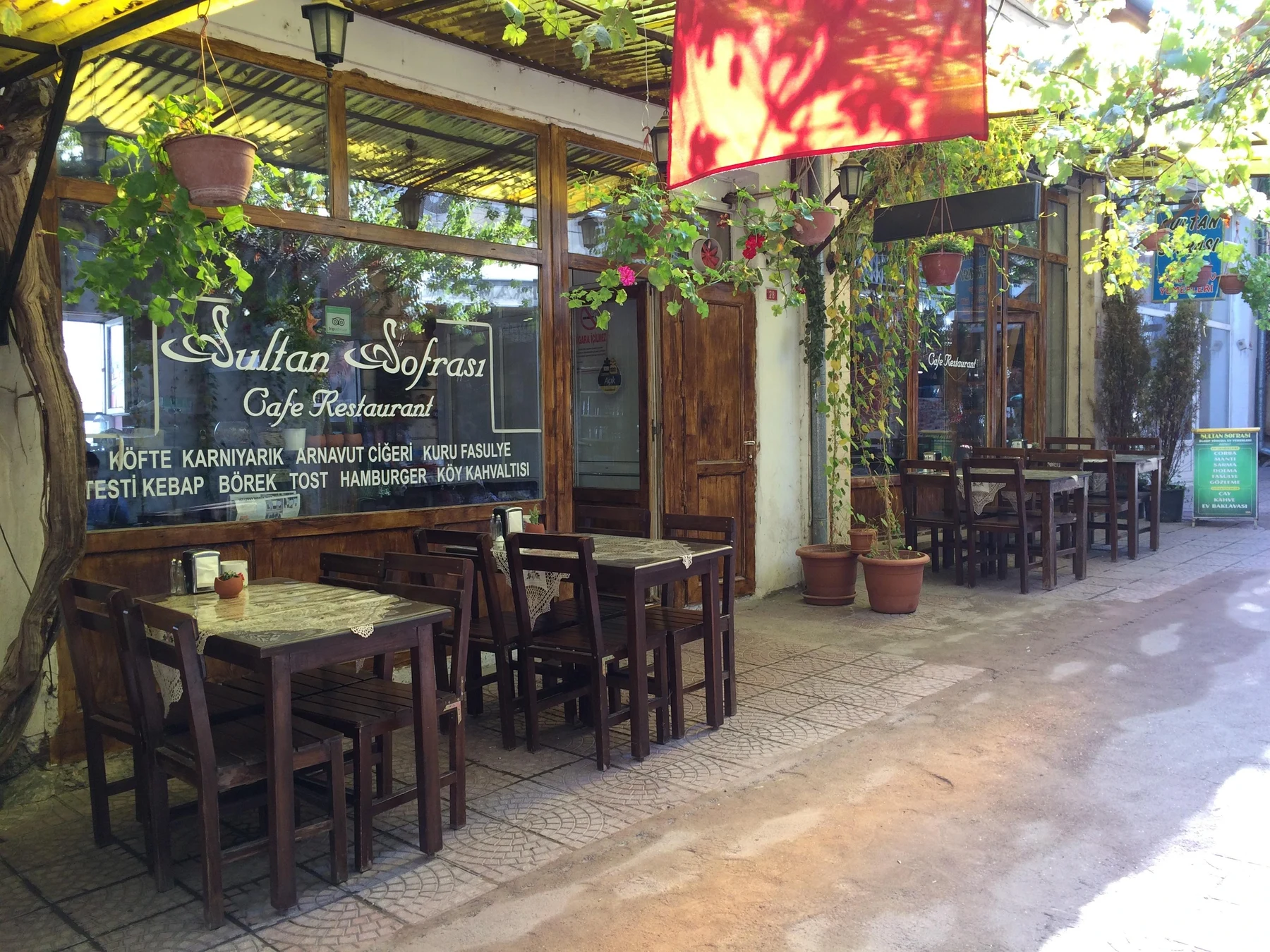 Sultan Sofrası in Ürgüp — shaded outdoor dining area