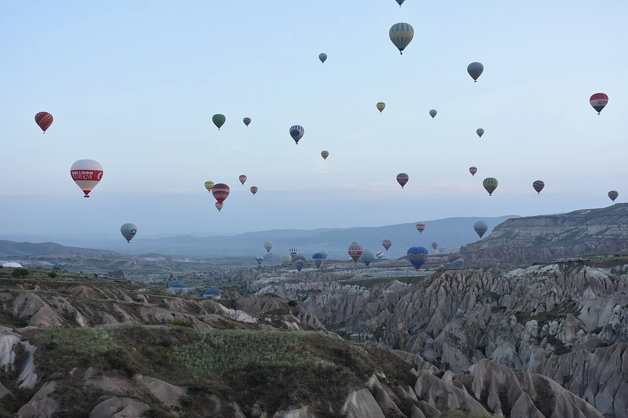 Göreme balloons seen above the valleys.